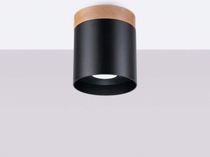 Miniaturka 1 - Czarny plafon sufitowy z drewnianą podstawą typu downlight