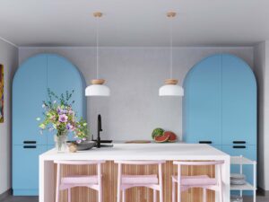 Miniaturka 16 - Biała lampa sufitowa z naturalnym drewnem w aranżacji jadalni