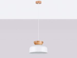 Miniaturka 2 - Wisząca lampa z białym kloszem i drewnianą ozdobą