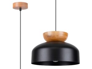 Miniaturka 1 - Lampa wisząca z białym kloszem i drewnianym wykończeniem bukowym