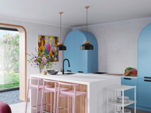 Miniaturka 17 - Lampa sufitowa czarno-drewniana w stylu skandynawskim nad wyspą kuchenną