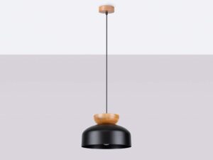 Miniaturka 2 - Wisząca lampa w stylu skandynawskim z metalowym kloszem i drewnem