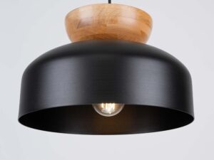 Miniaturka 4 - Lampa wisząca biała ze świecącą żarówką i drewnianym detalem
