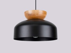 Miniaturka 5 - Elegancka lampa sufitowa z białym kloszem i bukowym zdobieniem