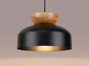 Miniaturka 7 - Skandynawska lampa wisząca biało-drewniana z okrągłym abażurem