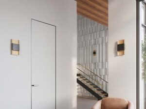 Miniaturka 13 - Czarno-złote kinkiety LED w nowoczesnym holu ze schodami