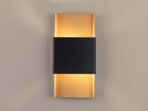 Miniaturka 2 - Metalowy kinkiet czarno-złoty z włączonym ciepłym światłem LED