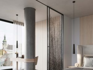 Miniaturka 14 - Czarne lampy wiszące z lastriko w aranżacji nowoczesnej sypialni