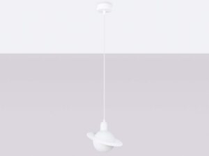 Miniaturka 2 - Biała lampa wisząca Saturn z kulistym kloszem na szarym tle