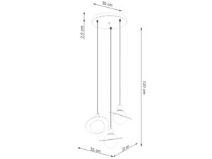 Miniaturka 17 - Schemat wymiarów lampy sufitowej potrójnej Saturn białej 30x120cm