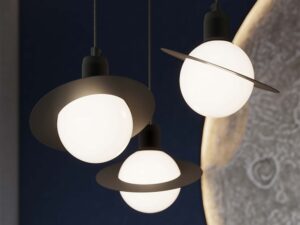 Miniaturka 18 - Lampy wiszące Saturn czarne w aranżacji pokoju dziecięcego z teleskopem