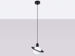 Miniaturka 3 - Lampa wisząca czarna Saturn z kulistym kloszem na białym tle