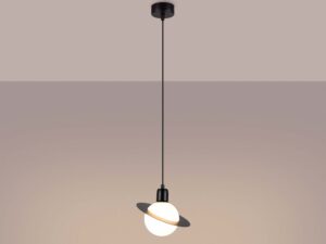 Miniaturka 4 - Czarna lampa wisząca Saturn z kulistym kloszem na szarym tle