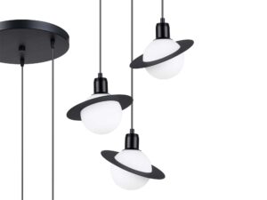 Miniaturka 1 - Lampa sufitowa potrójna Saturn czarna z kulistymi kloszami i pierścieniami