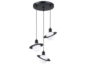 Miniaturka 19 - Potrójna lampa sufitowa Saturn czarna z okrągłą podsufitką na białym tle