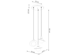 Miniaturka 17 - Schemat wymiarów lampy sufitowej potrójnej Saturn czarnej 30x120cm