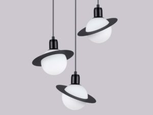 Miniaturka 4 - Trzy klosze lampy sufitowej Saturn czarnej na szarym tle zbliżenie