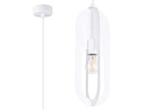 Miniaturka 1 - Biała lampa wisząca z owalnym kloszem ażurowym i żarówką filamentową