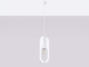 Miniaturka 2 - Biała lampa wisząca z owalnym kloszem ażurowym na szarym tle