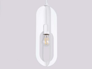 Miniaturka 4 - Biała lampa wisząca z owalnym kloszem ażurowym na szarym tle zbliżenie