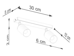 Miniaturka 7 - Schemat wymiarów plafonu sufitowego dwupunktowego czarno-chromowanego 30x5x2cm
