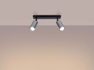 Miniaturka 2 - Plafon dwupunktowy czarno-chromowany świecący ciepłym światłem