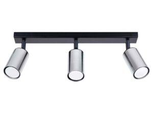Miniaturka 10 - Plafon sufitowy trójpunktowy czarno-chromowany z cylindrycznymi reflektorami na białym tle