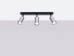 Miniaturka 1 - Plafon trójpunktowy czarno-chromowany w aranżacji sufitu na szarym tle