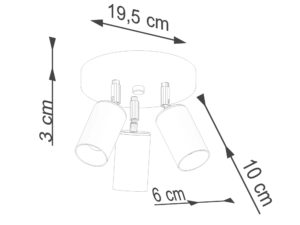 Miniaturka 8 - Schemat wymiarów plafonu sufitowego trójpunktowego z okrągłą podstawą 19,5x10cm