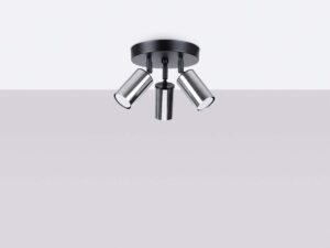 Miniaturka 1 - Plafon trójpunktowy czarno-chromowany z okrągłą podstawą w aranżacji sufitu