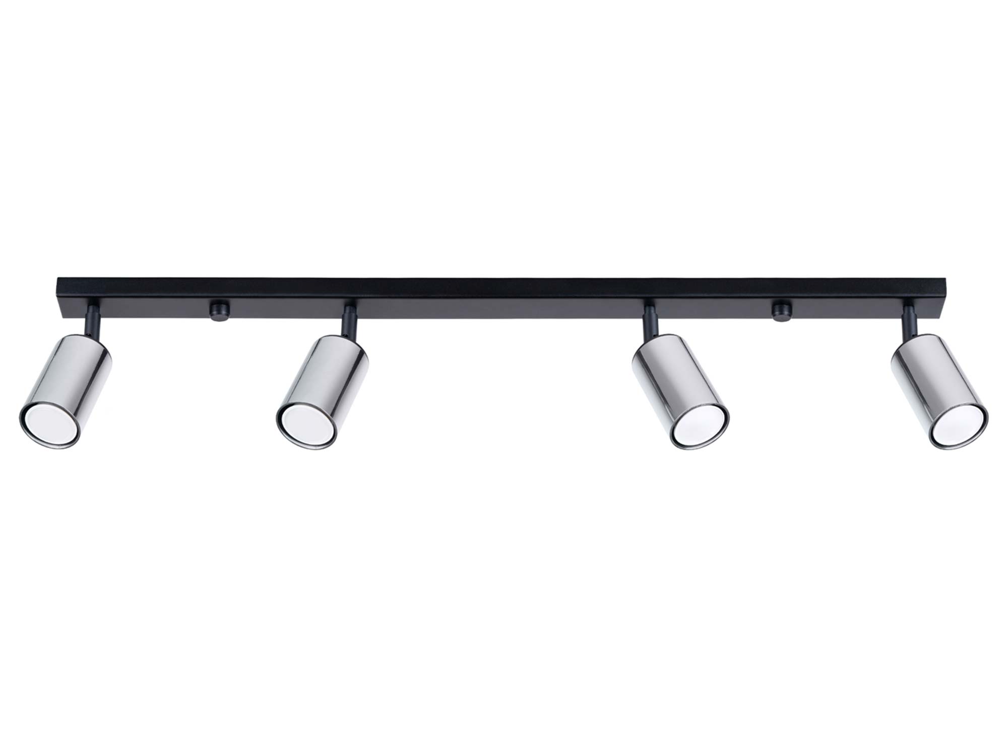 Plafon sufitowy czteropunktowy czarno-chromowany z listwą na białym tle Plafon sufitowy czteropunktowy czarno-chromowany z listwą na białym tle