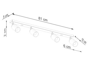 Miniaturka 10 - Schemat wymiarów plafonu sufitowego czteropunktowego czarno-chromowanego 81x5x2cm
