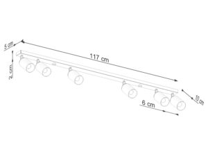 Miniaturka 9 - Schemat wymiarów plafonu sufitowego sześciopunktowego czarno-chromowanego 117x5x2cm