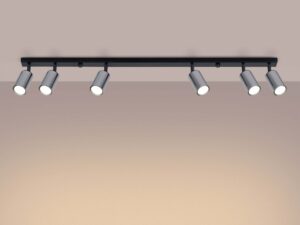 Miniaturka 2 - Plafon sześciopunktowy czarno-chromowany z prostokątną listwą świecący ciepłym światłem
