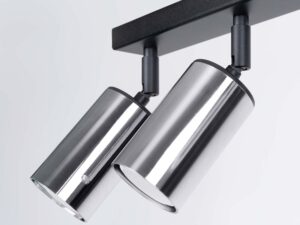 Miniaturka 5 - Detal dwóch chromowanych reflektorów plafonu czarno-chromowanego z przegubami zbliżenie