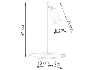 Miniaturka 7 - Rysunek techniczny lampy biurkowej z wymiarami i przewodem