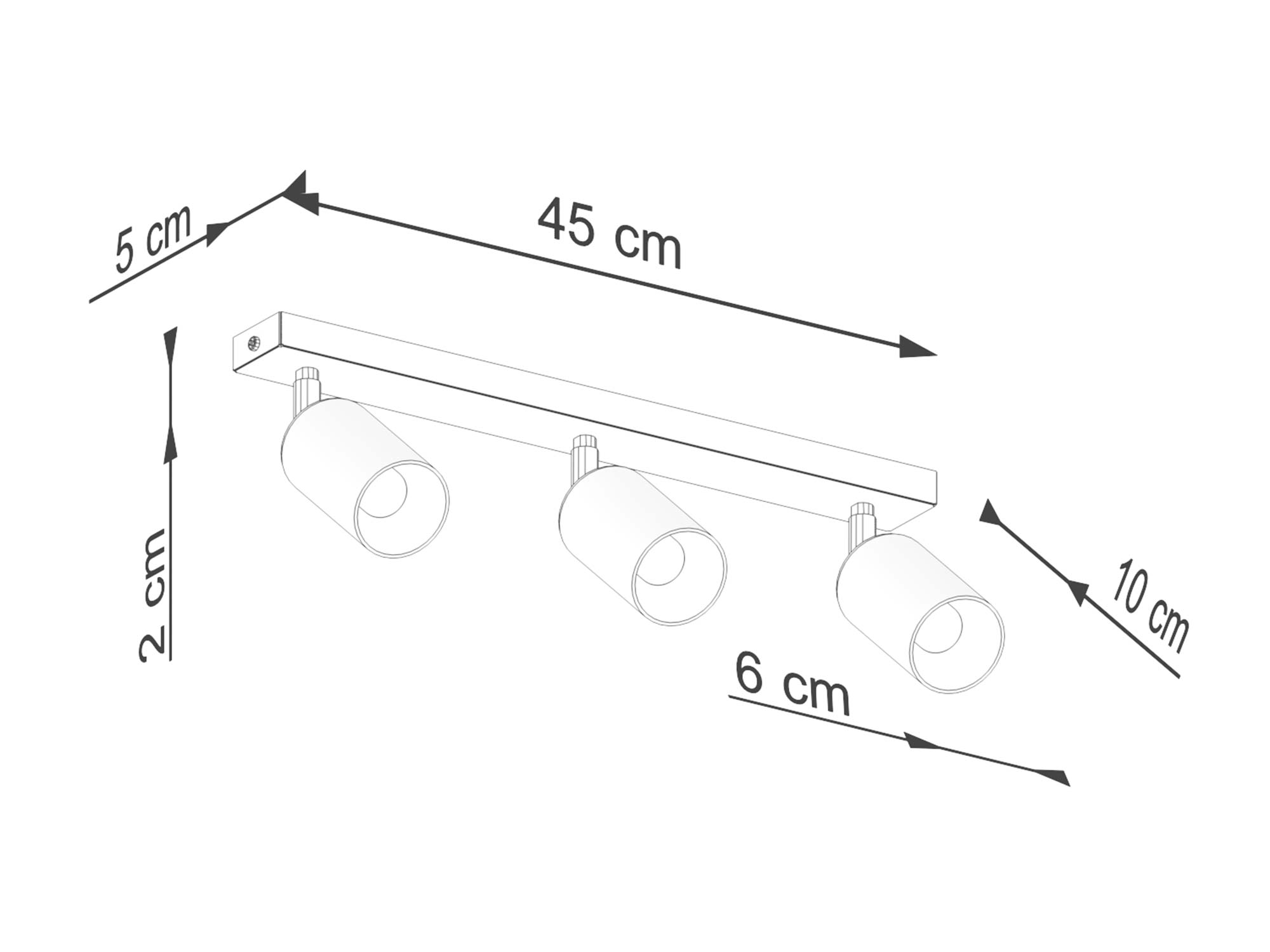 Rysunek techniczny potrójnej listwy sufitowej z wymiarami 45 cm