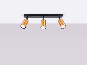 Miniaturka 1 - Plafon trójpunktowy czarno-złoty z cylindrycznymi reflektorami na szarym tle