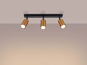Miniaturka 2 - Plafon sufitowy trójpunktowy czarno-złoty świecący ciepłym światłem
