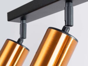 Miniaturka 6 - Detal przegubowego mocowania złotego reflektora plafonu sufitowego zbliżenie