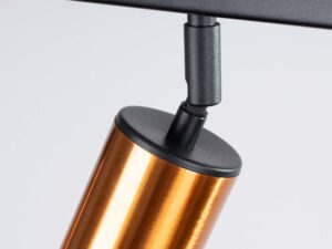 Miniaturka 7 - Detal złotego reflektora z przegubem i czarną podstawą plafonu zbliżenie