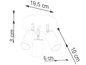 Miniaturka 8 - Schemat wymiarów plafonu sufitowego trójpunktowego czarno-miedzianego 19.5x3x10cm