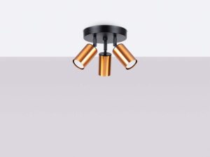 Miniaturka 1 - Plafon trójpunktowy czarno-miedziany z cylindrycznymi reflektorami na szarym tle
