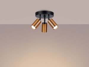 Miniaturka 2 - Plafon sufitowy trójpunktowy czarno-miedziany świecący ciepłym światłem