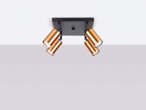 Miniaturka 1 - Plafon czteropunktowy czarno-miedziany w aranżacji sufitu na szarym tle