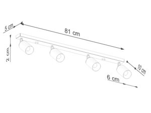 Miniaturka 9 - Schemat wymiarów plafonu sufitowego czteropunktowego czarno-złotego 81x5x2cm