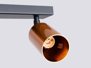 Miniaturka 4 - Detal złotego reflektora plafonu z gniazdem GU10 i etykietą zbliżenie