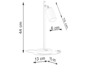 Miniaturka 6 - Schemat techniczny lampy biurkowej z oznaczonymi wymiarami