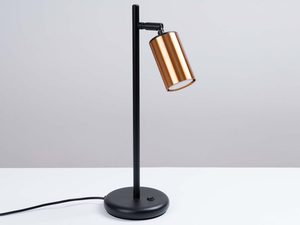 Miniaturka 1 - Metalowa lampa stołowa z miedzianym kloszem i czarną podstawą