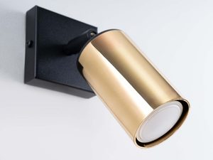 Miniaturka 6 - Mosiężny kinkiet z ruchomą głowicą reflektora i matową podstawą